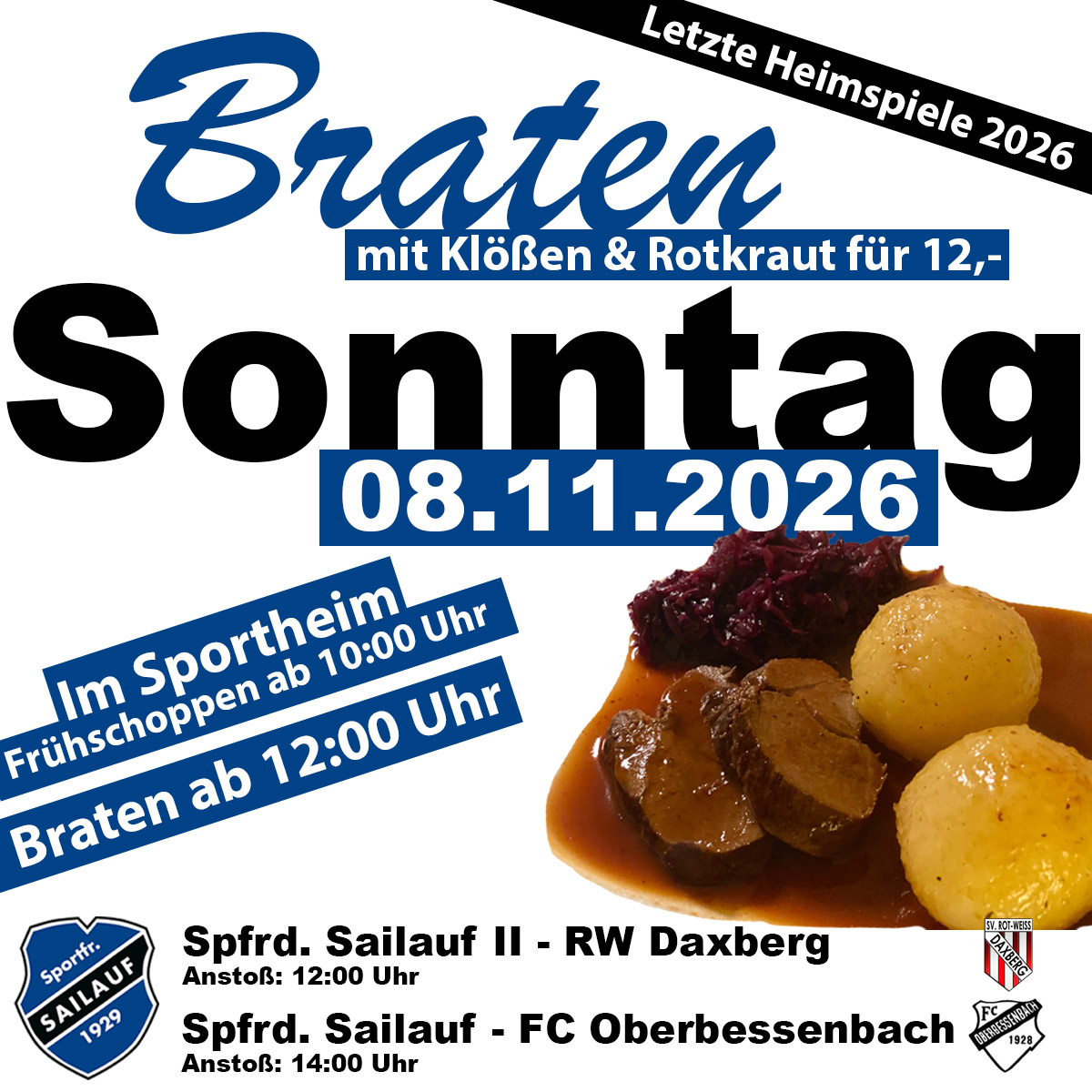 Bratenessen am 08.11. im Sportheim am Bischling
